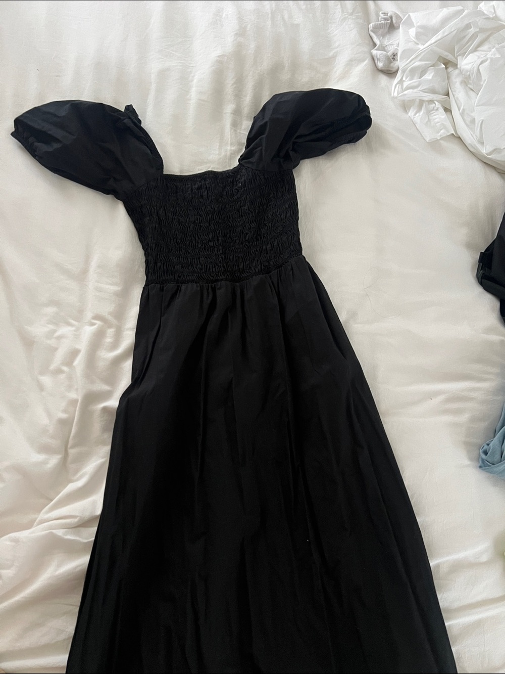 Kensie Black Smocked Bodice Maxi Dress with Puff Sleeves